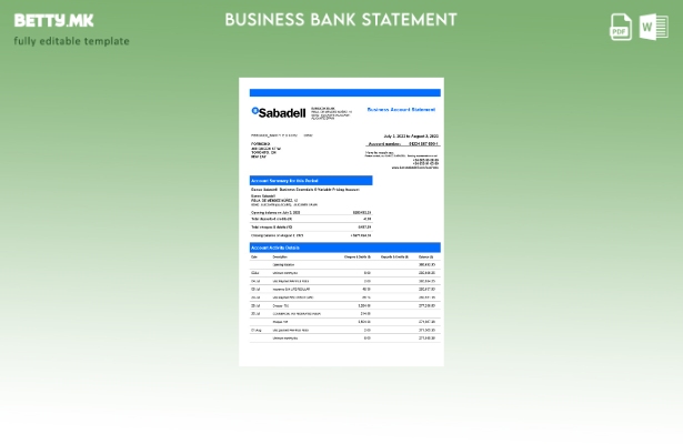модерен стил BANCO Sabadell цврста изјава за Word и PDF шаблон